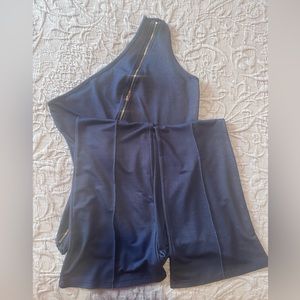 Off The Shoulder | Zip Front | Faux Denim Jumpsuit